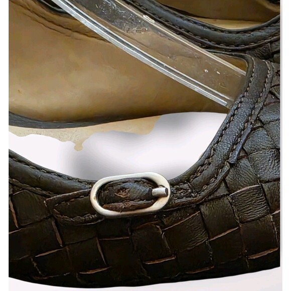 Talbots Sz 5 1/2B Brown Woven Leather Kitten Heel Pumps Pointed Toe Slingback - Picture 4 of 8